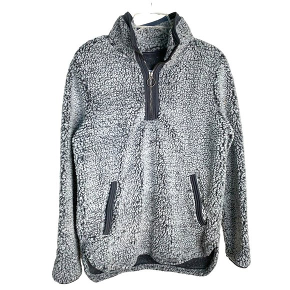 Cozy Sherpa Womens Grey 1/4 Zip Sherpa Sweatshirt with Piping Size M Outdoor - Picture 1 of 11